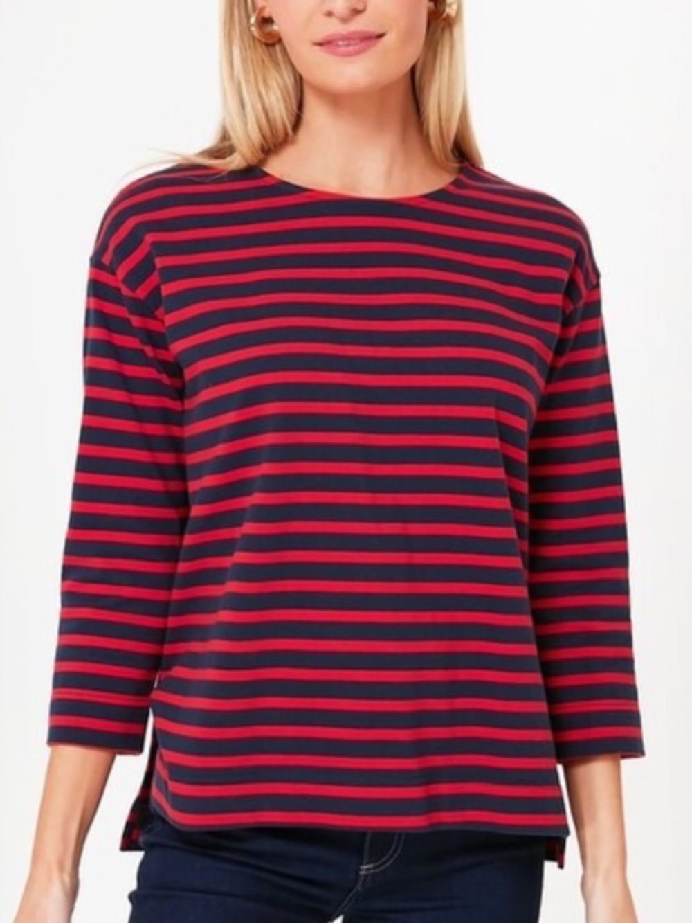 Pomander Place Red and Navy Stripe Becs Tee Sz M
